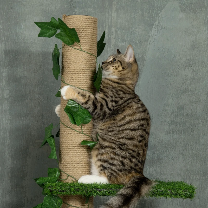 PawHut 4-Tier Floor to Ceiling Cat Tree, Height(80-95Inches)Adjustable, Tall Cat Tower w/ Anti-Slip Kit, Leaves, Multi-Layer Activity Centre w/ Scratching Post