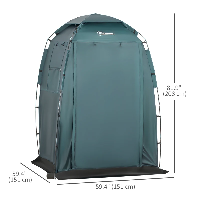 Outsunny 60" x 60" x 82" Shower Tent Extra Wide Changing Room Privacy Portable Camping Shelters with Windows & Floor Mat, Green