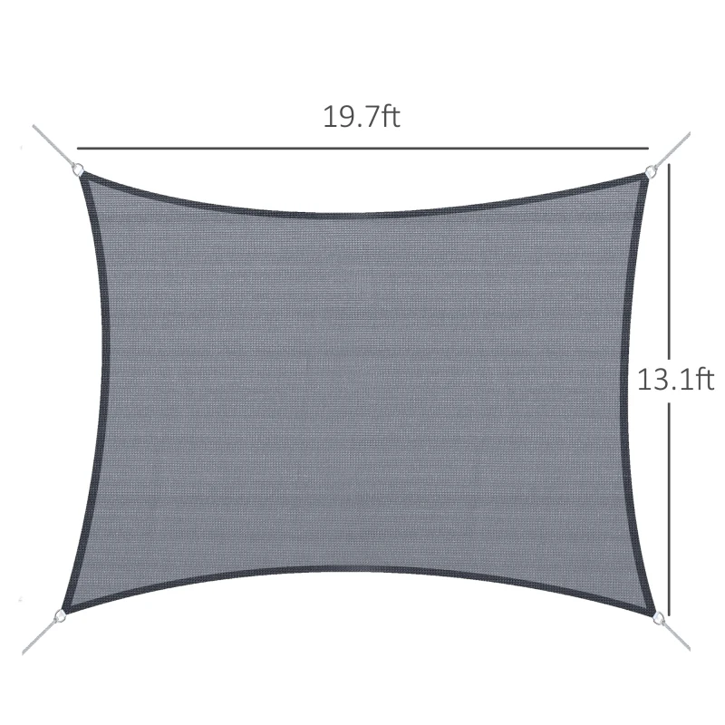Outsunny 13' x 20' Sun Shade Sail Canopy Outdoor Shade Sail Cloth for Patio Deck Yard with D-Rings and Rope Included, Gray