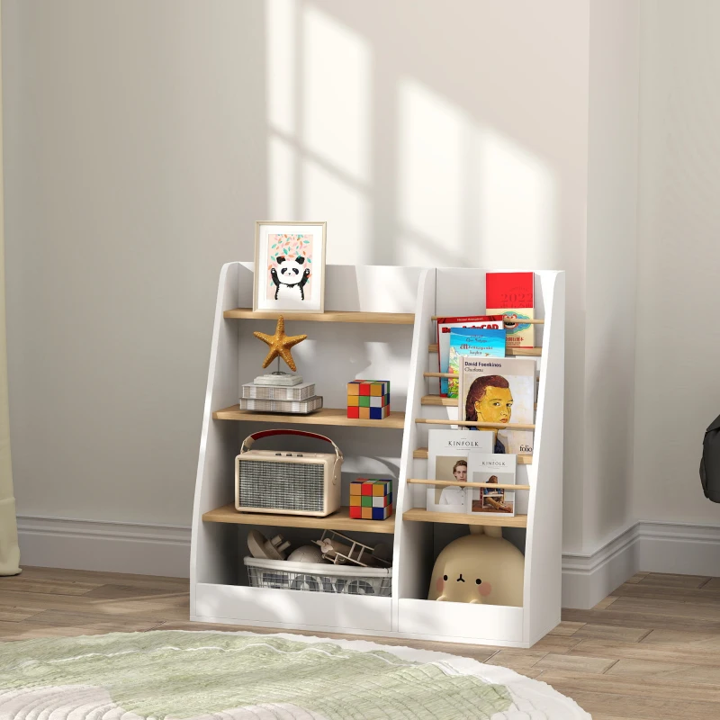 Qaba 4 Tier Kids Bookshelf and Toy Storage Organizer with Book Rack, for Living Room, Kids Room, Playroom, Bedroom, White