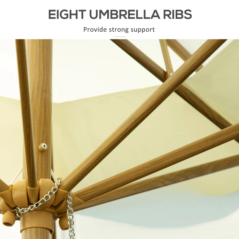 Outsunny 9' Patio Umbrella with Push Button Tilt and Crank, Double Top Ruffled Outdoor Market Table Umbrella with 8 Ribs, for Garden, Deck, Pool, Cream White