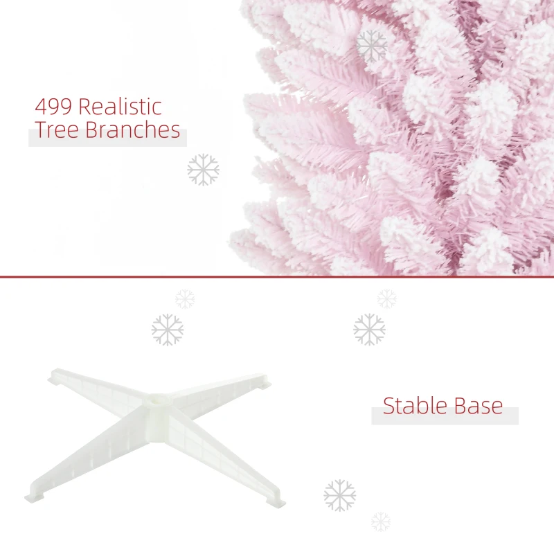 HOMCOM 7ft Flocked Christmas Tree, Pencil Artificial Christmas Tree with Realistic Branches, Pink