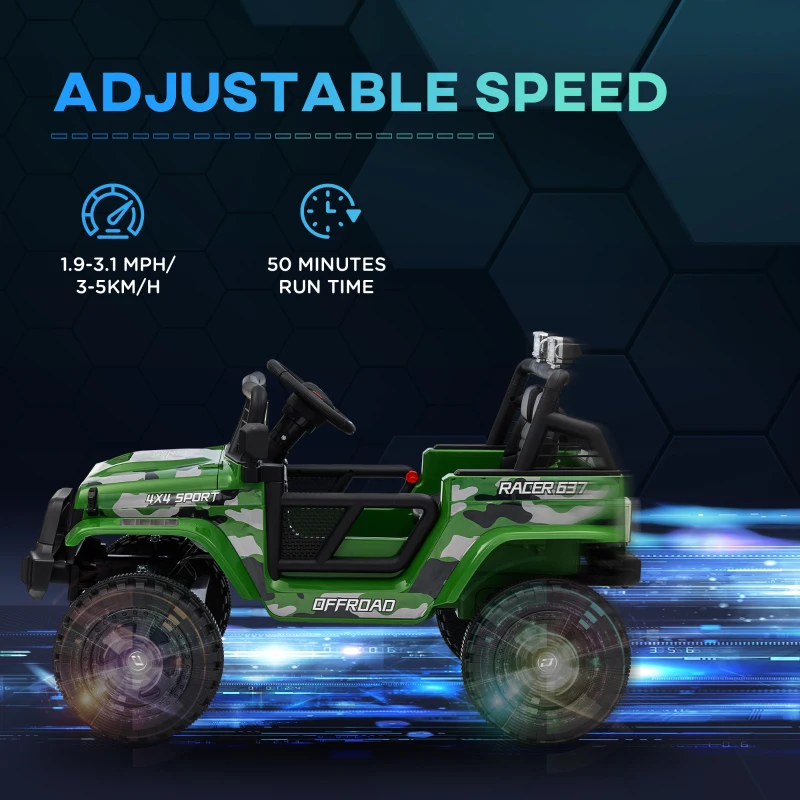 Qaba 12V Ride on Car, Ride on Truck w/ Remote, 4 Suspension Wheels, 3 MPH Max Speed, Music, Horn & Lights, Green