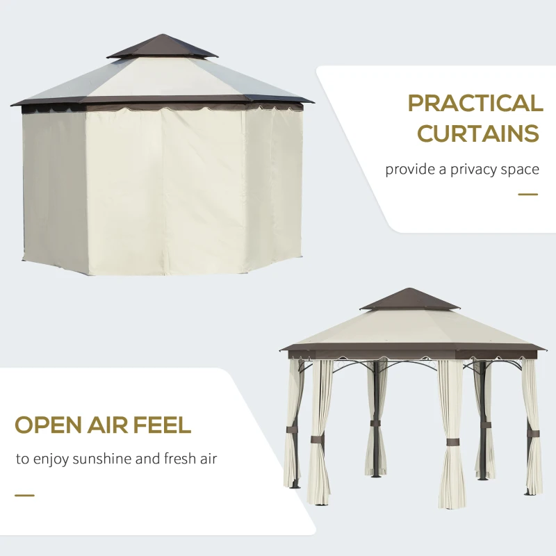 Outsunny 13x13ft Hexagonal Patio Gazebo, Double Roof Garden Pavilion Outdoor Marquee Canopy Wedding Party Tent Shelter with Sidewall Panels