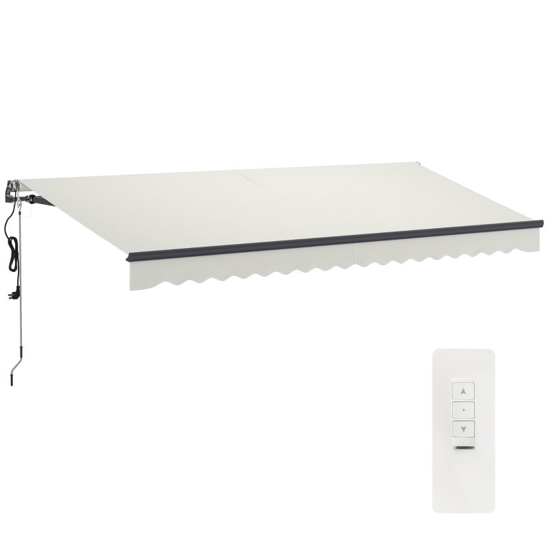 Outsunny 15' x 10' Electric Retractable Awning with Remote Controller, All Aluminum Frame Patio Awning, UV30+ Protection, White