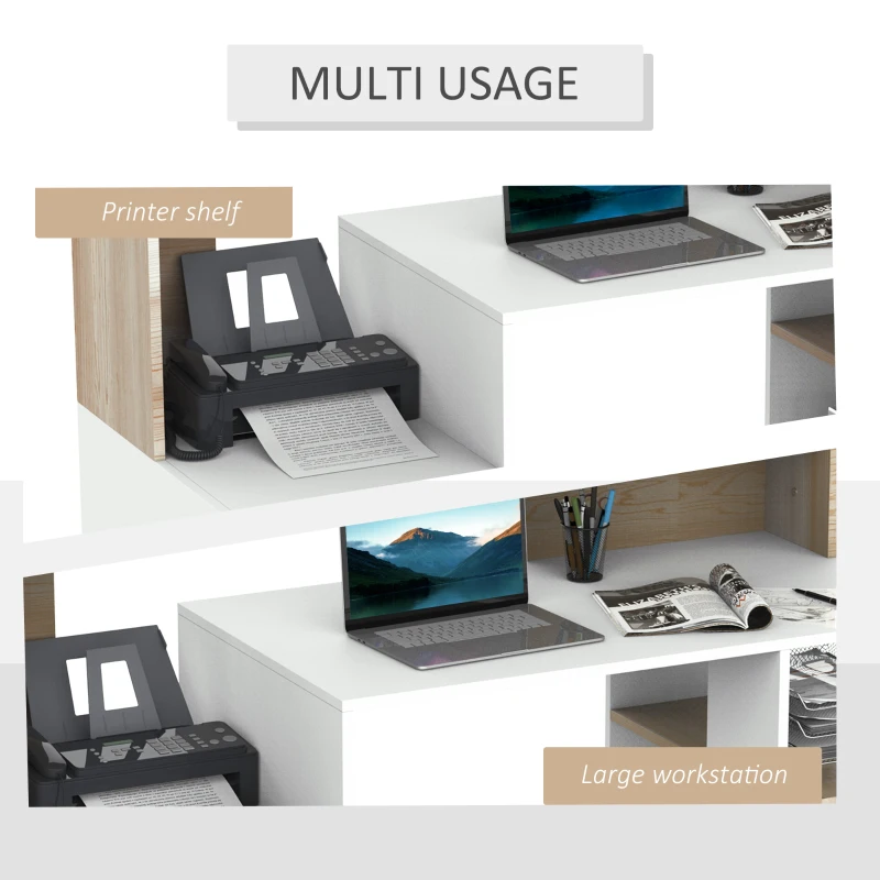 HOMCOM 54 Inches Computer Desk with Storage Shelves, Drawers and Printer Shelf, Writing Table for Home Office and Study, Oak
