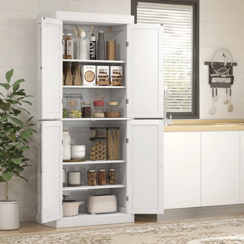 HOMCOM 72" Kitchen Cabinet, Pantry Storage Cabinet with Doors and Shelves, Freestanding Food Pantry Cabinet, White Wood Grain
