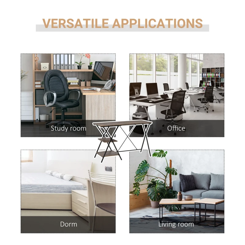 HOMCOM Computer Desk with Storage Shelves, Writing Desk for Home Office, Study Workstation, Brown