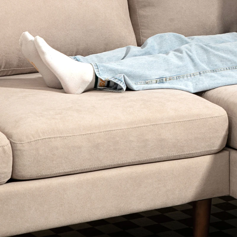 HOMCOM U Shape Couch with Double Chaise Lounge, Modern 4 Seater Sofa with Wooden Legs, Fabric Sofa for Living Room, Beige