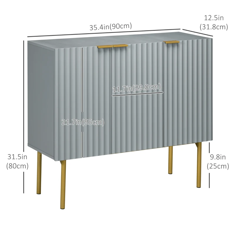 HOMCOM Modern Storage Cabinet Sideboard Buffet Cabinet with Gold Legs for Living Room Dining Room Hallway Grey