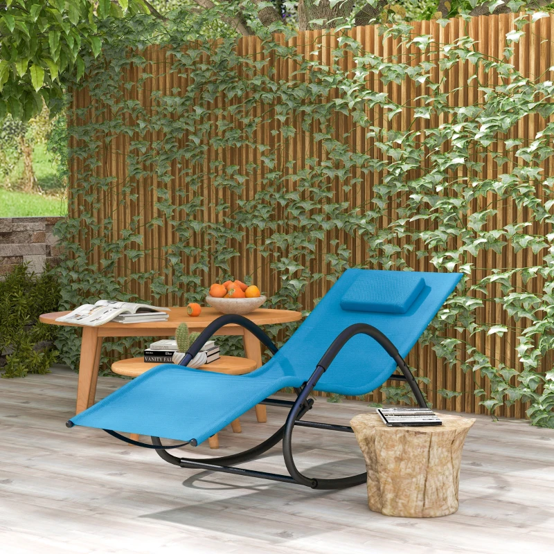 Outsunny UV Water Resistant Rocking Chair for Sunbathing, Lawn, Garden or Pool, Light Blue