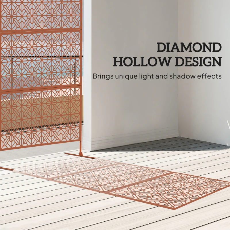 Outsunny Decorative Outdoor Privacy Panel with Stand, Freestanding Metal Outdoor Divider for Garden, Backyard, Deck, Brown