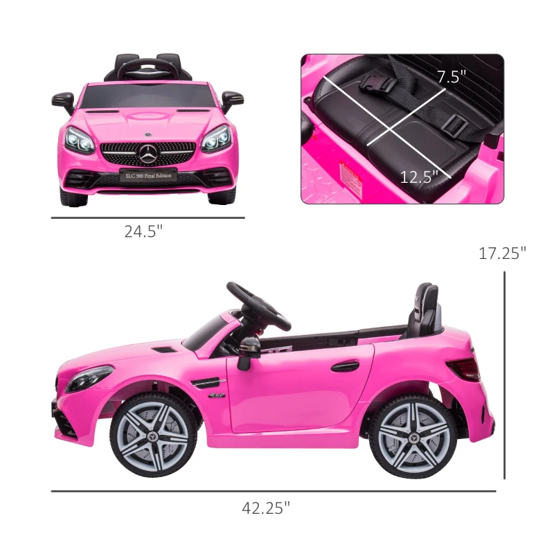 Aosom Mercedes SLC 300 Licensed Kids Electric Car with Remote Control, 12V Battery Powered Kids Ride on Car with Music, Lights, Suspension for 3-6 Years Old, Pink