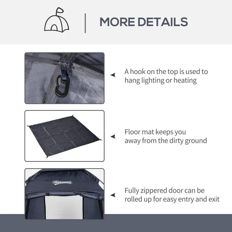 Outsunny 60" x 60" x 82" Shower Tent Extra Wide Changing Room Privacy Portable Camping Shelters with Windows & Floor Mat, Dark Blue