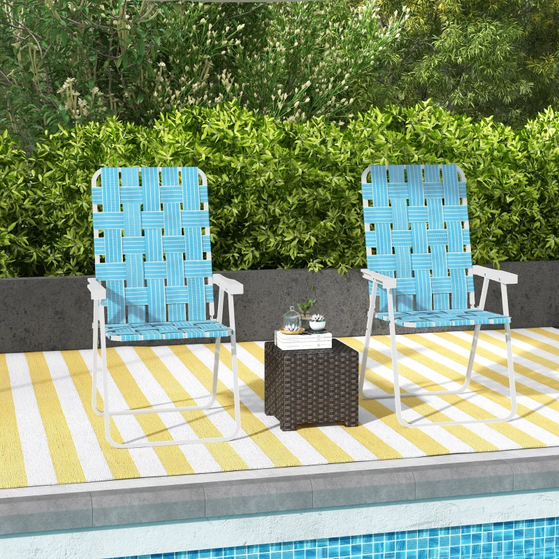Outsunny Set of 2 Patio Folding Chairs, Classic Outdoor Camping Chairs, Portable Lawn Chairs w/ Armrests, Blue