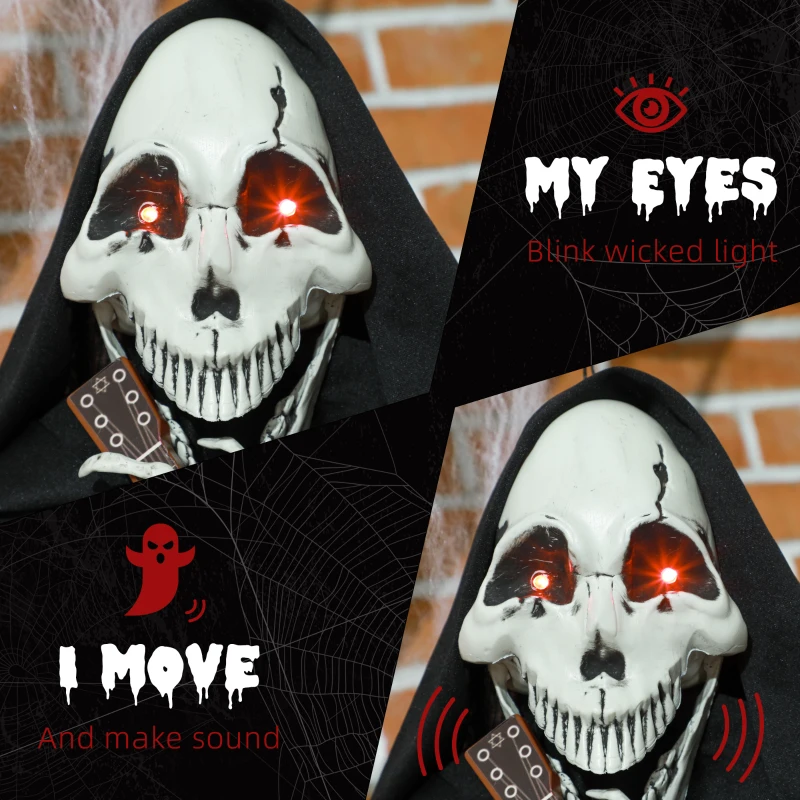 HOMCOM Guitar-Playing Grim Reaper Outdoor Halloween Decoration Animatronic