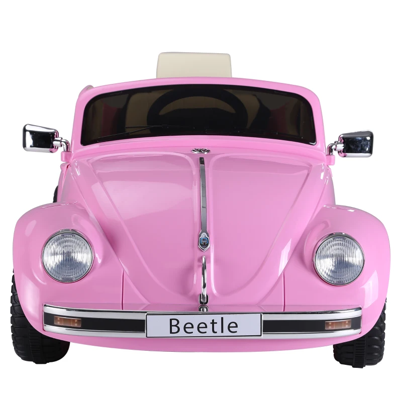 Aosom 6V Licensed Volkswagen Beetle Kids Electric Ride-On Car Battery Powered Motorized Vehicles W/ Remote Control,Horn Lights, MP3,Suspension,for 3-6 Years Old,Pink