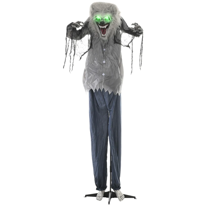 HOMCOM 6.9' Life Size Decoration Animatronic Skeleton Werewolf Outdoor Halloween, Sound and Motion Activated w/ Light Up Eyes