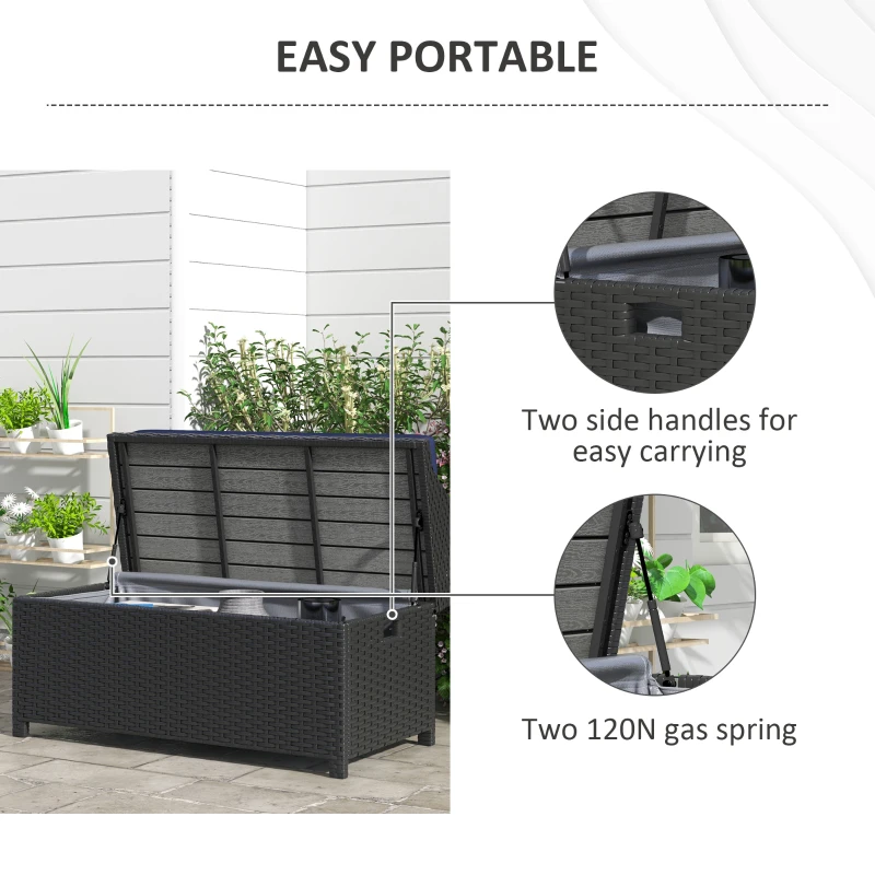Outsunny Wicker Storage Bench Deck Box with Comfortable Cushion Navy Blue