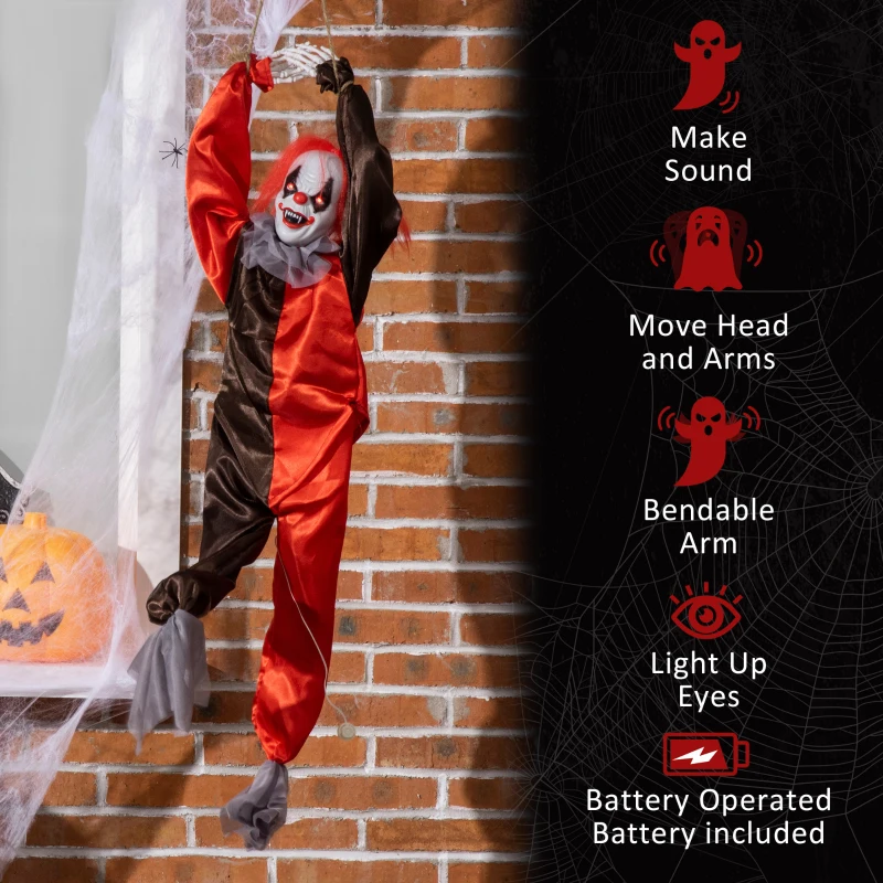Outsunny 36" Outdoor Halloween Decorations Hanging Clown, Sound and Motion Activated Animated Prop, Animatronic Décor with Light Up Eyes, Circus Music