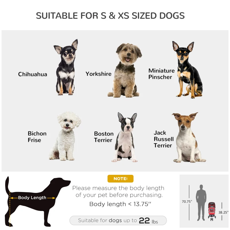 PawHut 3 Wheels Foldable Dog Stroller with Storage Basket, Adjustable Canopy, Cupholder for Miniature and Small Dogs, Red