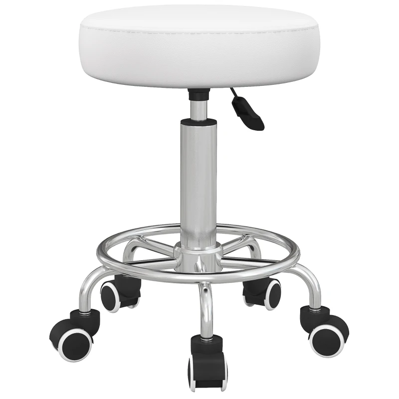 Vinsetto Salon Stool with Adjustable Height, PU Leather Barber Rolling Massage Tattoo Chair for Bar Beauty SPA, White