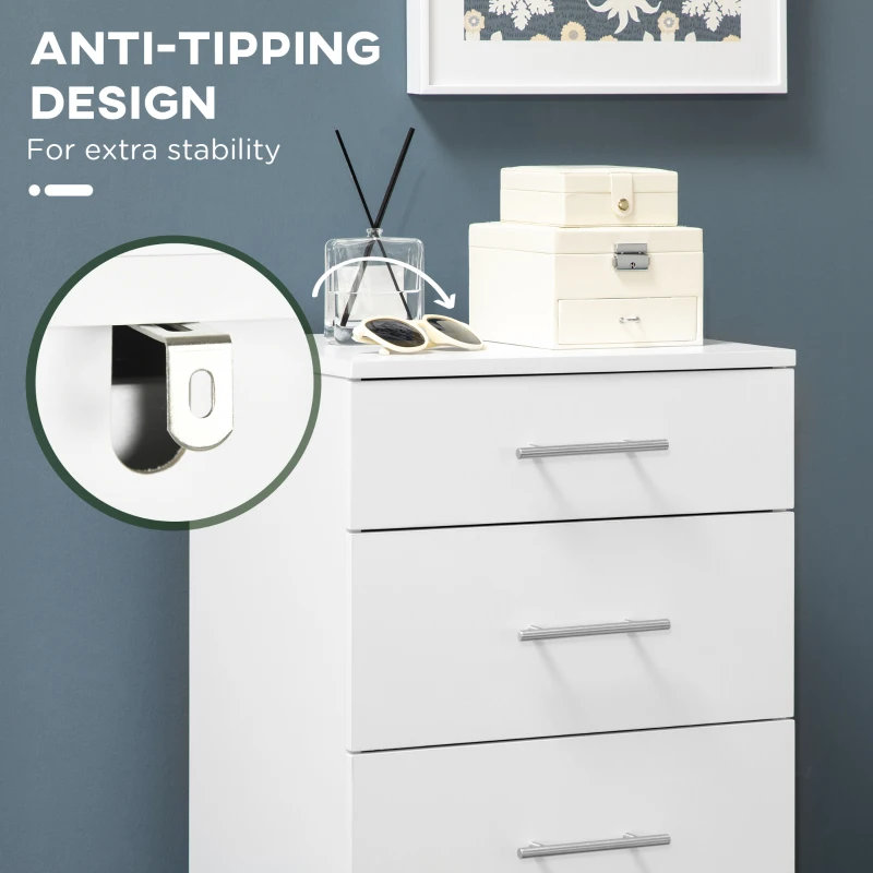 HOMCOM Chest of Drawers, Dresser with 6 Drawers for Bedroom, 6 Drawer Dresser for Living Room, White