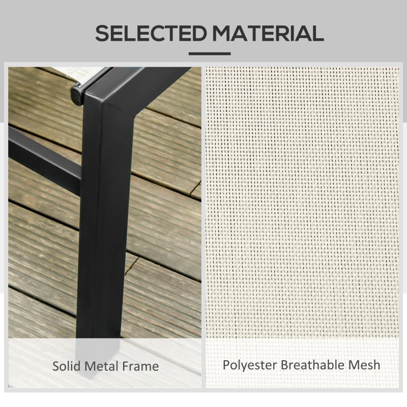 Outsunny Outdoor Chaise Lounge with Wheels, Five Position Recliner for Sunbathing, Suntanning, Steel Frame, Breathable Fabric for Beach, Yard, Patio, Cream White