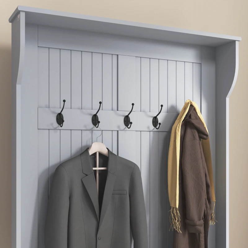 HOMCOM Modern 3-In-1 Entryway Hall Tree with Coat Rack, Bench and Shoe Storage, 5 Hooks for Hallway, Living Room, Grey