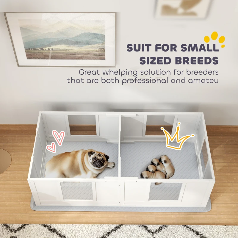 PawHut Double Room Design Whelping Box for Dogs with Whelping Pad, Clear Panels, Adjustable Entrance, for Small Dogs