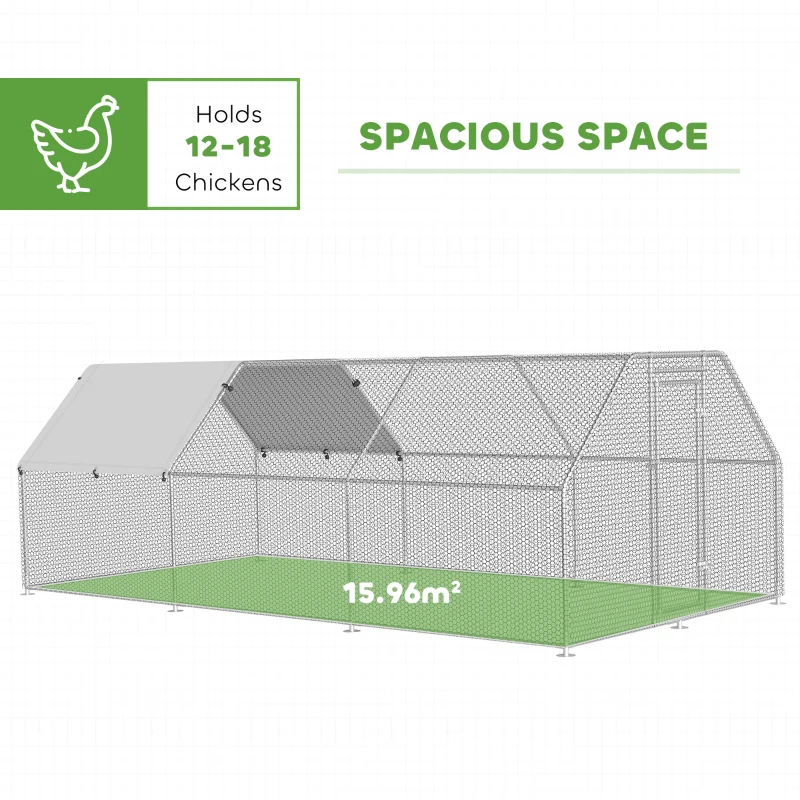 PawHut Large Chicken Coop Metal Chicken Run with Waterproof and Anti-UV Cover, Flat Shaped Walk-in Fence Cage Hen House for Outdoor and Yard Farm Use, 1.3" Tube Diameter, 9' x 18.5' x 6.5'(m-4)