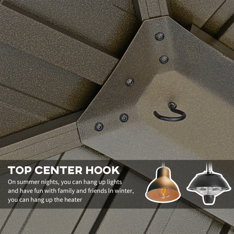 Outsunny 10' x 12' Outdoor Hardtop Gazebo with Galvanized Canopy & Netting Sidewalls for Lawn, Backyard, Dark Brown