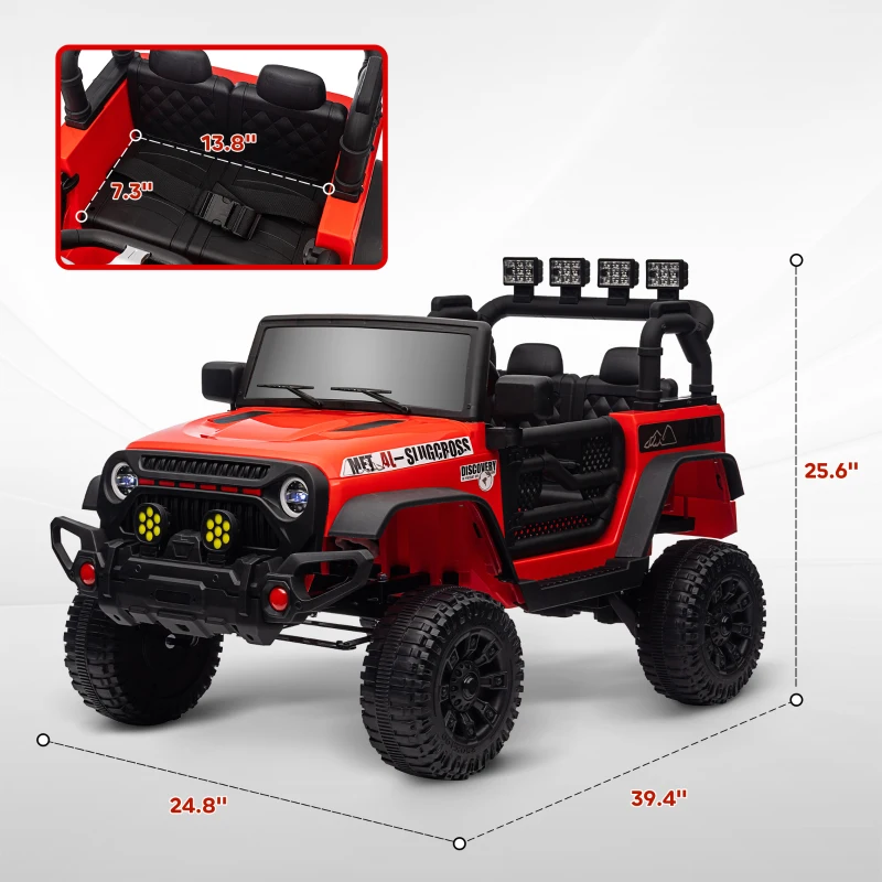 Qaba 12V Battery Powered Ride on Car, Ride on Truck w/ Remote, 4 Suspension Wheels, Music Horn Lights, Red