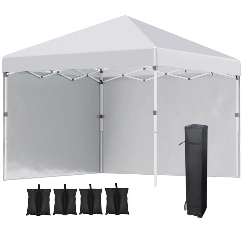 Outsunny 10' x 10' Pop Up Canopy with Sidewalls, Roller Bag, Height Adjustable Instant Tent for Outdoor, Garden, Patio, White