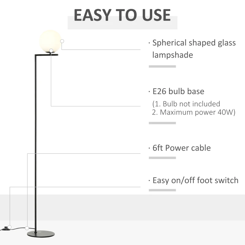 HOMCOM Metal Floor Lamp, Standing Light with 350° Adjustable Lampshade for Living Room, Bedroom, Office, Black