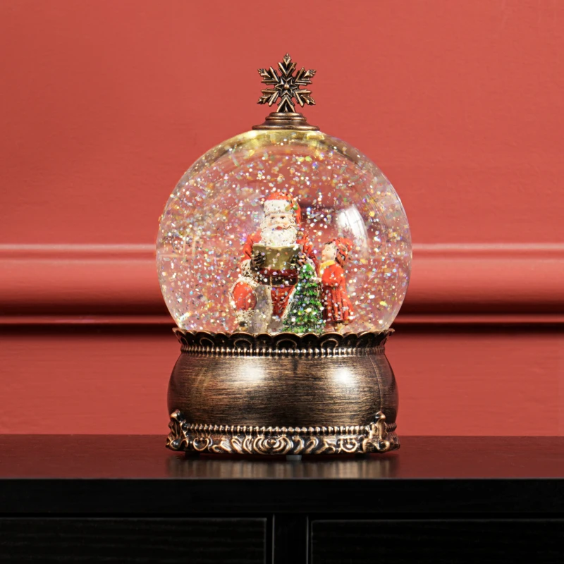 HOMCOM Lighted Christmas Snow Globe with Swirling Glitter, Battery Operated Musical Snow Globe for Holiday, Bronze