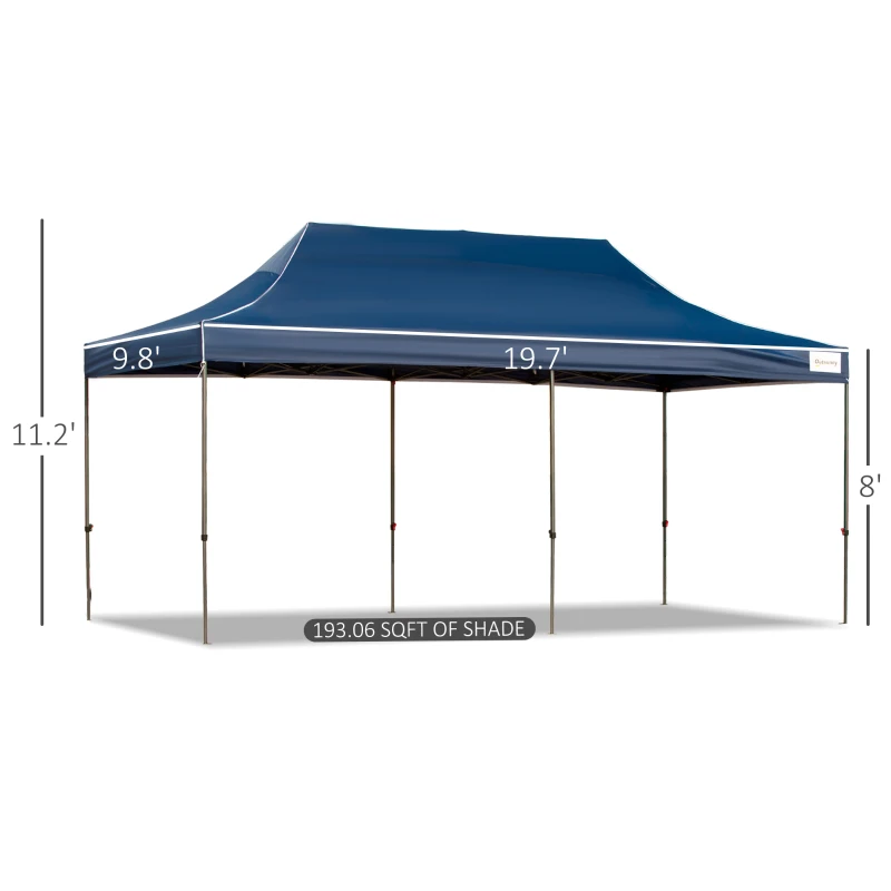 Outsunny 10' x 20' Pop Up Canopy Tent with Sidewalls & Doors, Instant Tents for Parties with Wheeled Carry Bag, Height Adjustable, for Outdoor, Garden, Patio, Blue