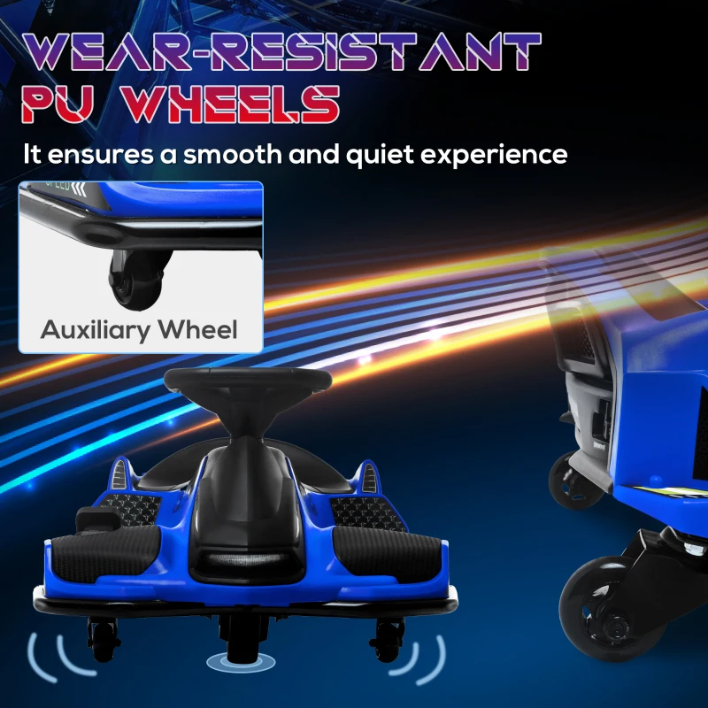 Aosom 12V Electric Drifting Go Kart w/ Slow Start, Music, Lights, Blue