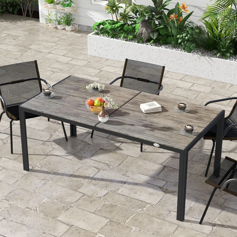Outsunny Patio Table for 8 with Aluminum Frame, Faux Wood Tabletop, Rectangular Outdoor Table for Backyard, Lawn, Balcony, Grey