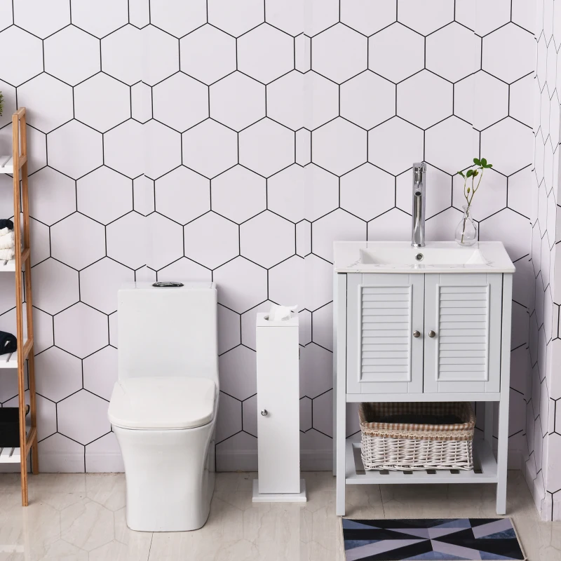 HOMCOM Small Toilet Paper Cabinet, Bathroom Corner Cabinet with Doors and Shelves for Paper Shampoo, White