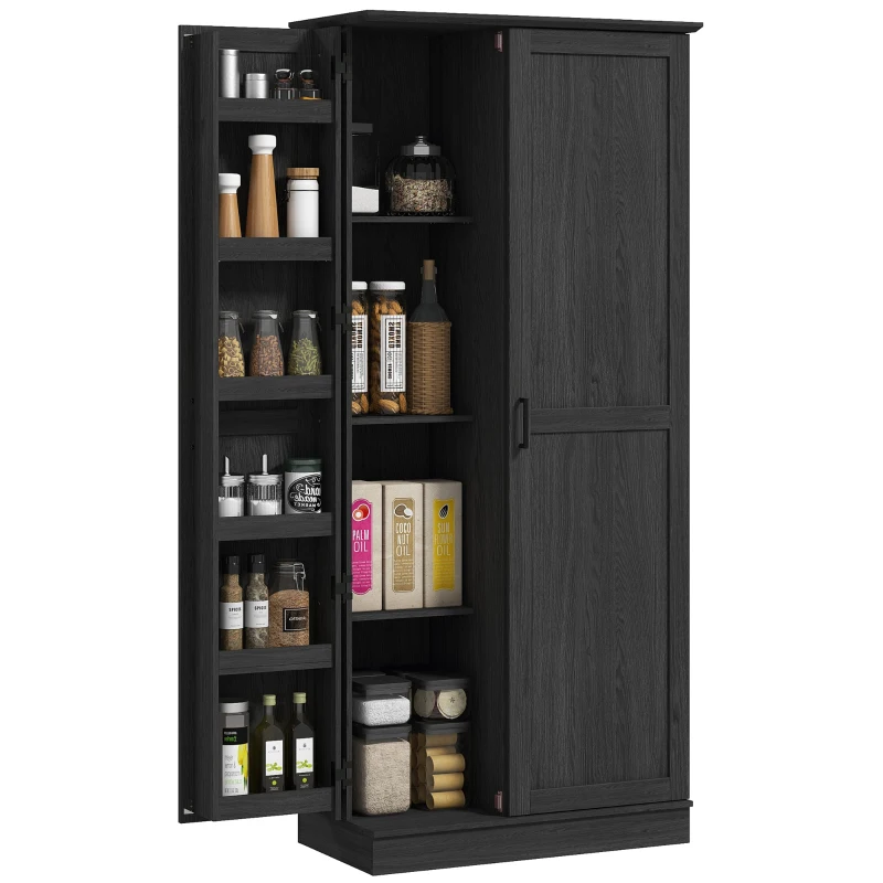 HOMCOM 70" Tall Kitchen Pantry Cabinet with Spice Racks and Adjustable Shelves for Living Room, Dining Room, Black