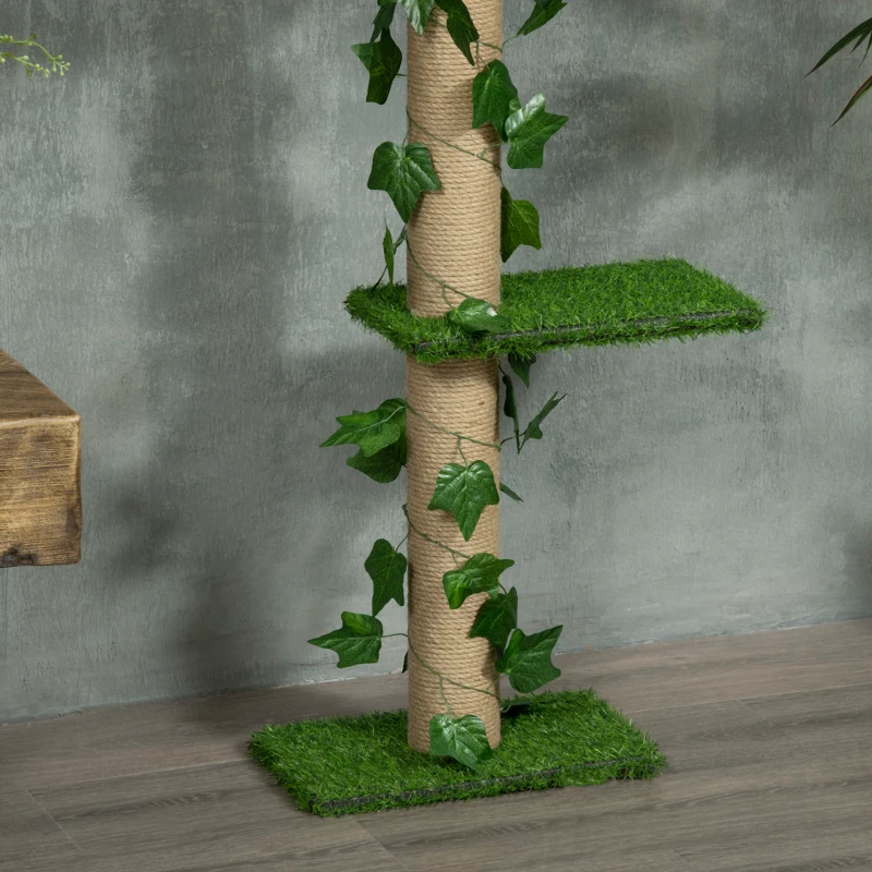 PawHut 4-Tier Floor to Ceiling Cat Tree, Height(80-95Inches)Adjustable, Tall Cat Tower w/ Anti-Slip Kit, Leaves, Multi-Layer Activity Centre w/ Scratching Post