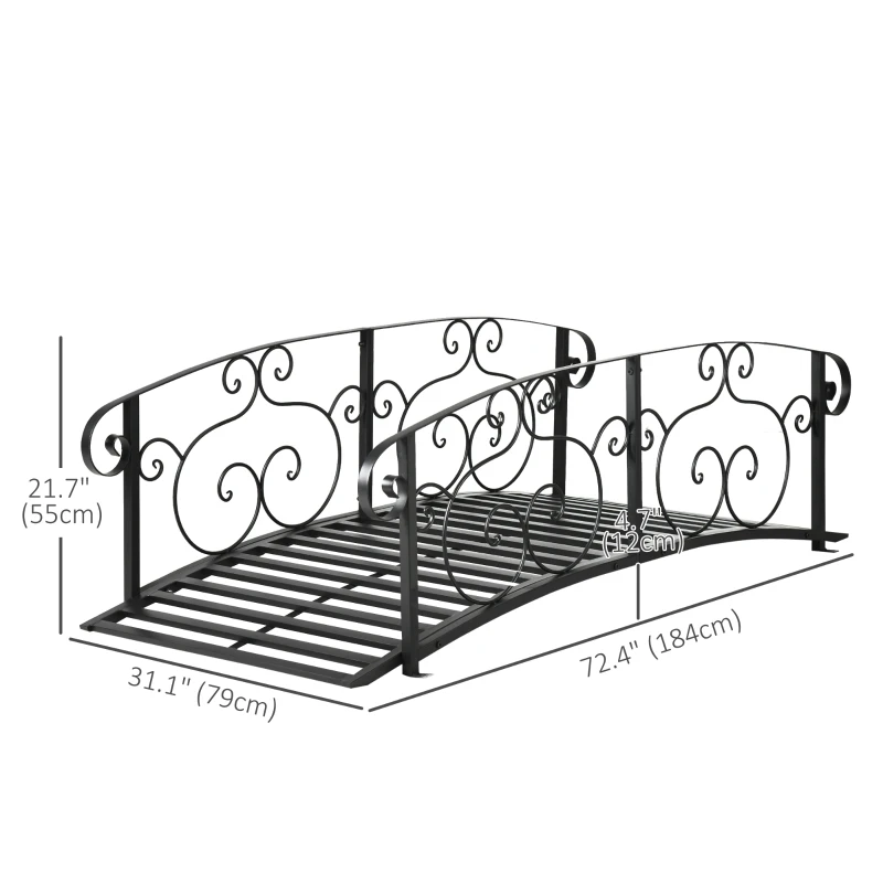 Outsunny 6FT Steel Garden Bridge with Safety Siderails, Decorative Arc Landscaping Bridge for Backyard Creek Stream Pond, Black