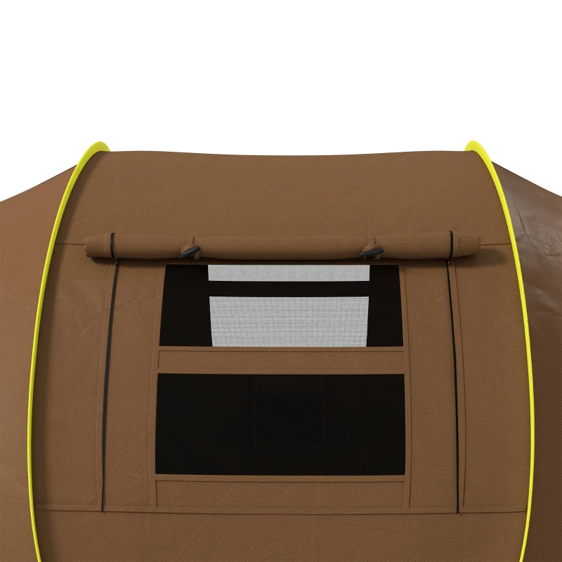 Outsunny Pop Up Tent with 2 Porch and Carry Bag, 3000mm Waterproof Camping Tent, for 2-3 People, Brown
