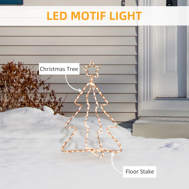 Outsunny 30" Outdoor LED Christmas Tree Rope Lights, LED Outdoor Christmas Decoration with Ground Stakes, Warm White