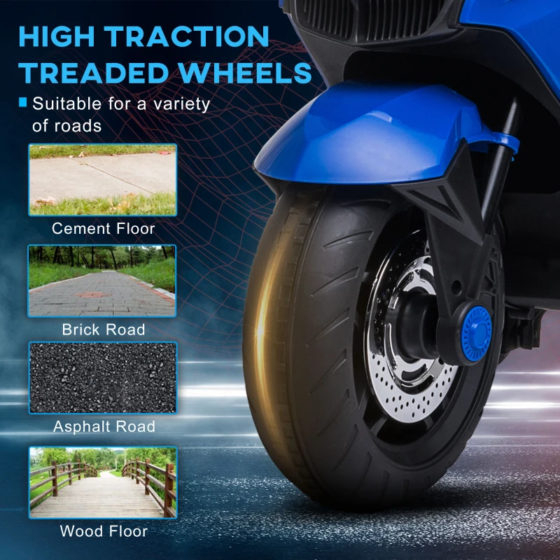 Aosom 12V Kids Electric Motorcycle with Training Wheels, Battery Power Ride on Motorbike, High-Traction at 3.7 Mph Top Speed, with Light Music, Blue