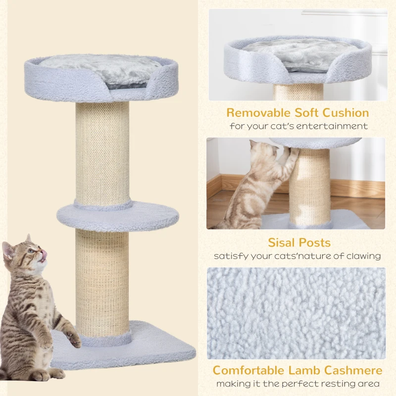 PawHut Cat Tree Kitty Tower with Sisal Mat Scratching Post, Cat Bed, Cushion, Perch, 18" x 18" x 36",  Light Blue