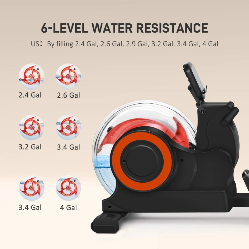 Soozier Foldable Rower Machine, Water Rowing Machine with Wheels, LCD Monitor and Tablet Holder for Cardio Training, Red