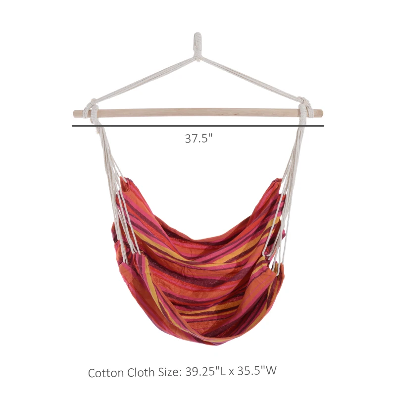 Outsunny Patio Hanging Hammock Chair, Porch Camping Hammock Swing Seat with Spreader Bar for Outdoor Garden Yard (Yellow, Red, Brown, Cotton)