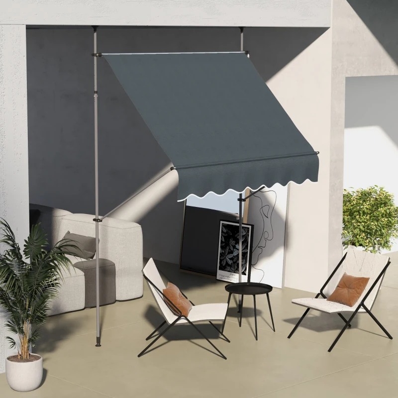 Outsunny 6.5' x 4' Manual Retractable Awning, Non-Screw Patio Awning, UV Resistant for Window or Door, Dark Gray